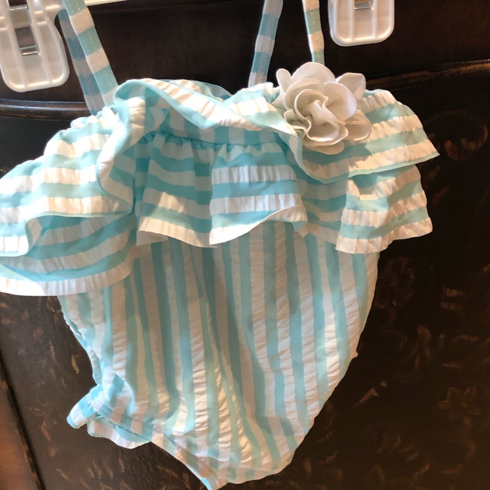 Striped ruffly bathing suit